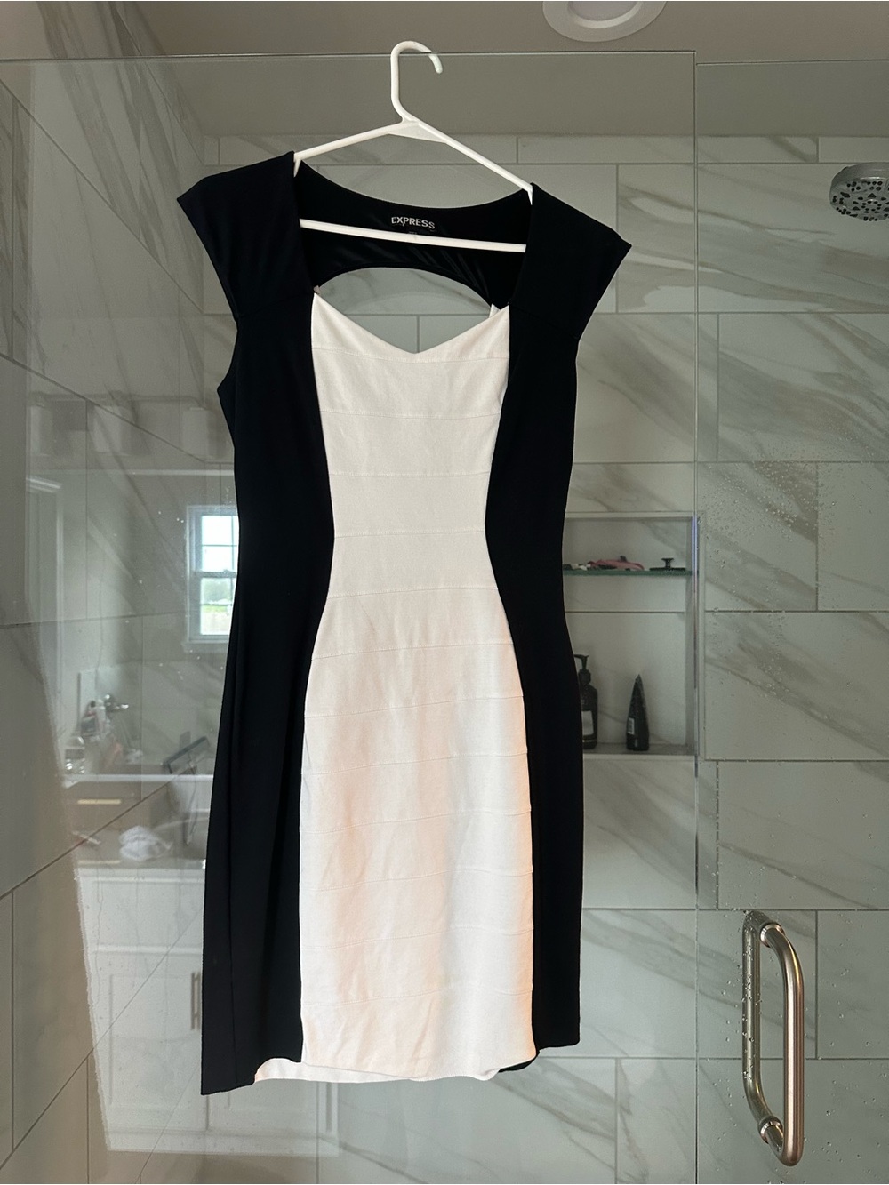 Express Black and White Two-Tone Midi Sheath Dress
